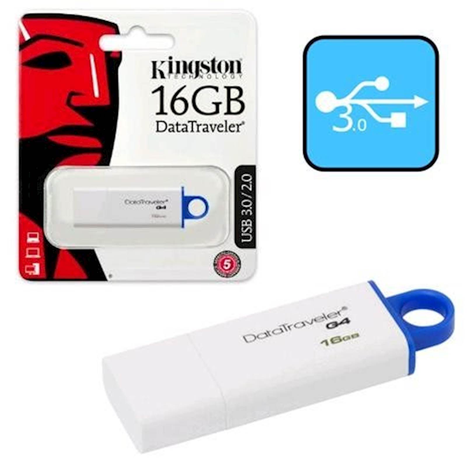 USB Kingston 16GB DTIG4 3.0, bijelo-plava, s poklopcem