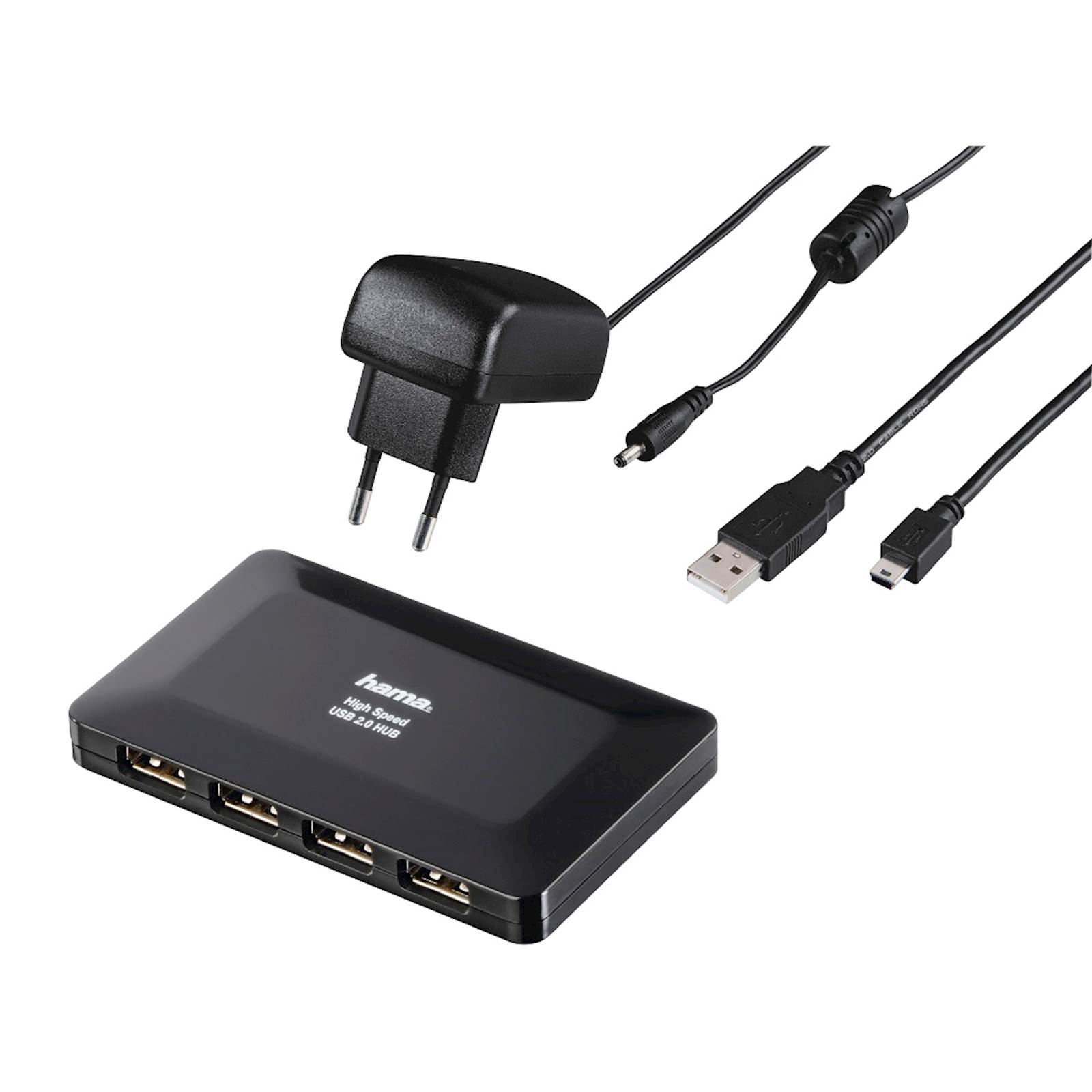 USB HUB HAMA 2.0 1:4 sa napajanjem, crni