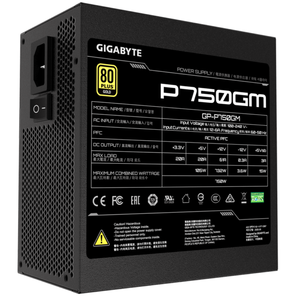 Gigabyte PSU 750W Gold Modular80+ GOLD;Fully Modular;8xSATA