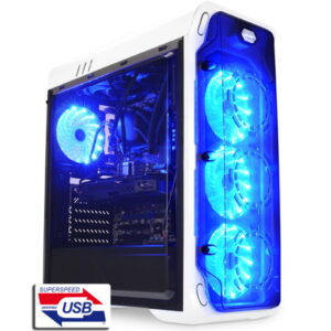 LC-Power Case LC-988W-ONBlue Typhoon, Midi-ATX Case,Bijeli, HD Audio, 4x120mm plavi fen - Slika 1
