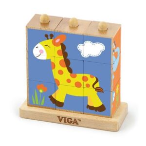 Drvene kocke puzzle s postoljem - divlje životinje (9 kom)