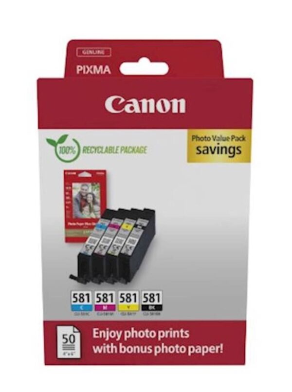 KOMPLET CANON CLI-581 C/M/Y/BK + PAPIR KOMPLET CANON CLI-581 C/M/Y/BK + PAPIR