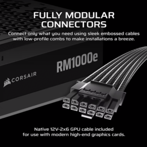 Corsair PSU 1000W RM1000eGold, Fully Modular, 12V-2x66xSATA, 3xPCIe, ATX 3.1, PCIe 5.1 - Slika 1