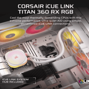 CORSAIR TITAN 360 RX RGB AIOLiquid CPU Cooler, White,RX120LGA1851, LGA1700, AM5, AM4 - Slika 1