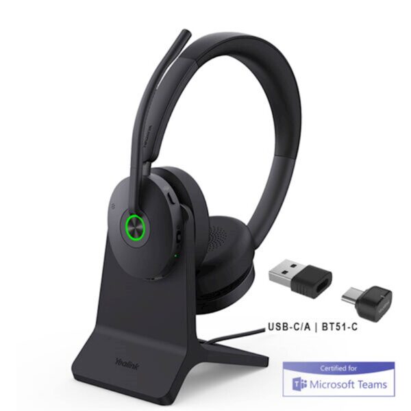 BH74 with Stand Teams USB-C/A Bluetooth naglavne slušalke za Teams z namiznim polnilcem